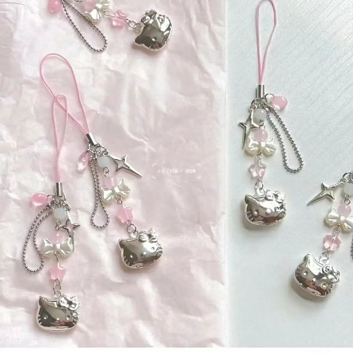 Hello Kitty Cell Phone Rope Chain - Sanrio Anime Pendant Handmade Beads Strand Choker Bracelets, Dangle DIY Jewelry Accessories Toy