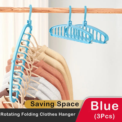 Foldable Clothes Hanger Closet Organizer - Multi-Port Rotating Drying Rack, 11-Hole Plastic Scarf and Clothing Storage Hangers