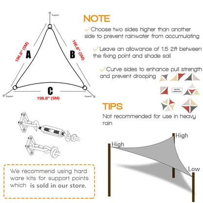 5x5x5/2x2x2M Waterproof Sun Shelter - Triangle Sunshade Protection - Outdoor Canopy for Garden, Patio, Pool - Shade Sail Awning Cloth