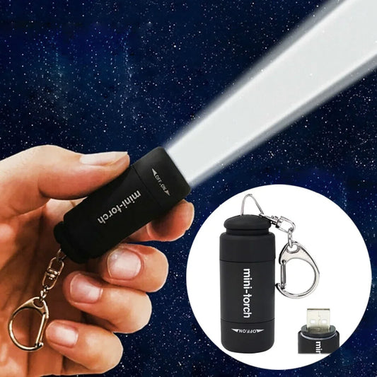 Mini Keychain Pocket Torch - USB Rechargeable LED Light, Waterproof Flashlight Lamp for EDC