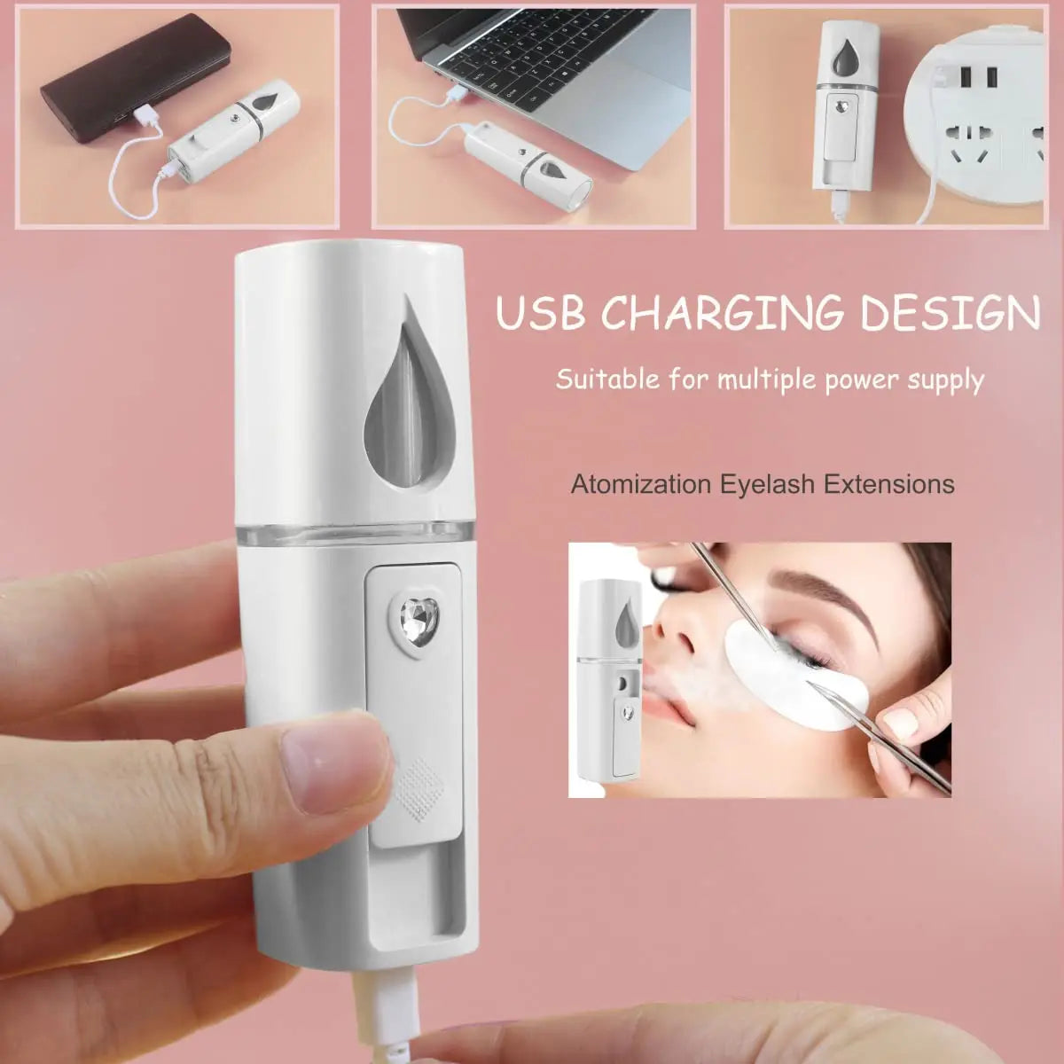 Nano Facial Steamer: Mist Spray for Eyelash Extensions, Cleaning Pores - USB Rechargeable Hydrating Face Sprayer