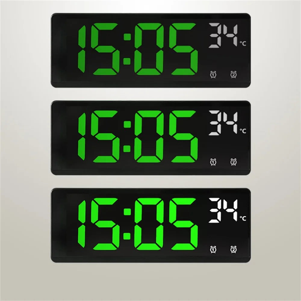 Voice Control Digital Alarm Clock - Temperature Display, Dual Alarm, Snooze - Desktop Table Clock with Night Mode - 12/24H LED Watch