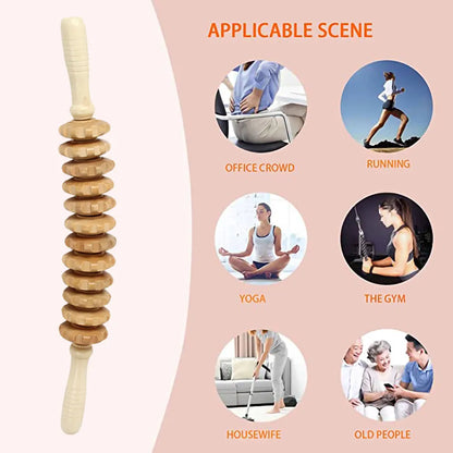 Wooden Bendable Massage Roller - Lymphatic Drainage and Cellulite Trigger Point Therapy Tool for Manual Muscle Release