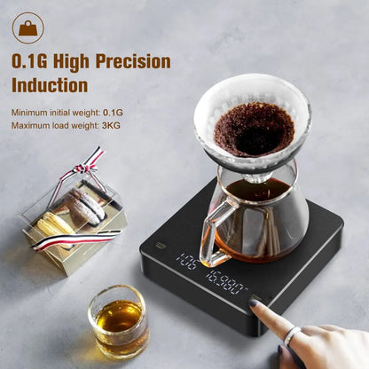 USB-powered Digital Coffee Scale with Timer, LED Display, and 3kg Max Weight