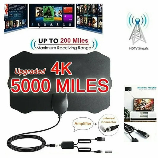 4K High Gain HD TV DTV Box – Digital TV Antenna with EU Plug, 5000 Miles Booster | Active Indoor Aerial with Flat Design