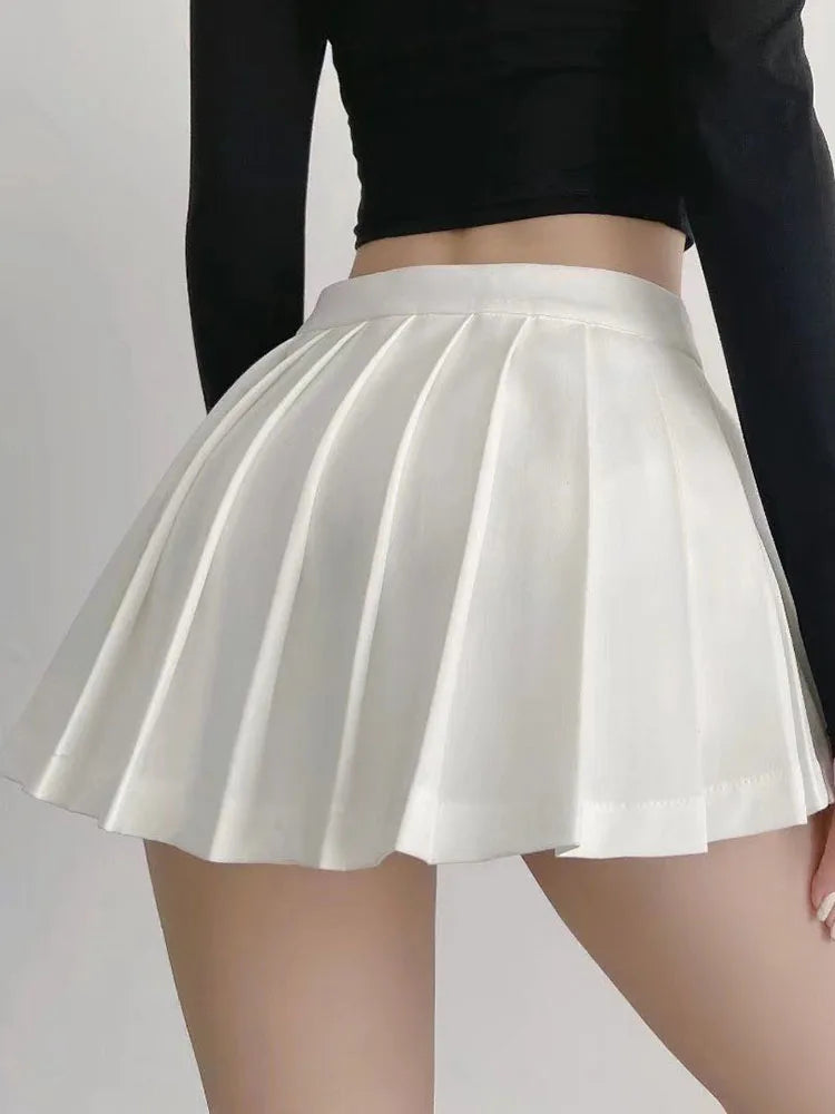 Zoki Sexy Pleated Mini Skirt - High Waist Summer Vintage Skirt for Women, Korean Tennis Student White Designed Dance Skirt