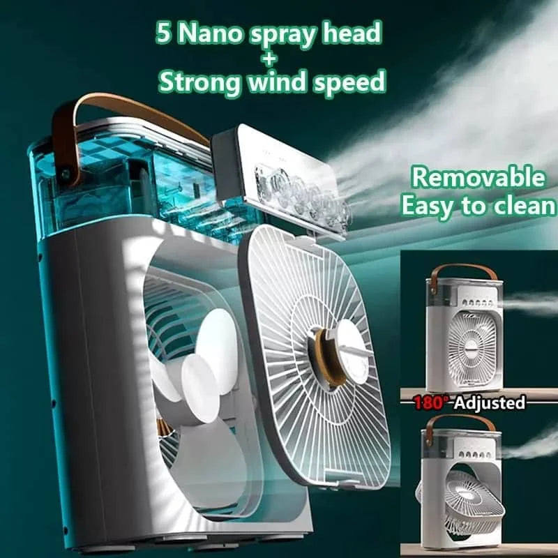 Portable Fan Air Conditioners - USB Electric Fan with LED Night Light and Water Mist Function - 3-in-1 Air Humidifier for Home