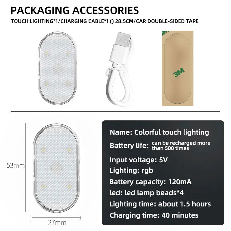 Car Touch Interior Light - Hand Car Roof Magnets Ceiling Lamp for Indoor Car Lighting and Night Reading - USB Charging Reading Lamp