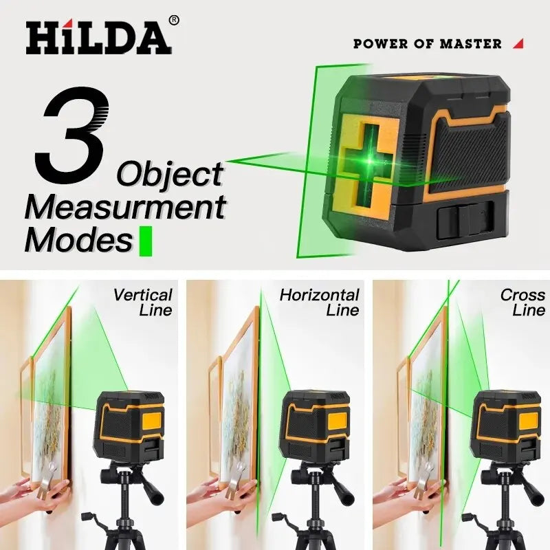 HILDA 2 Lines Self-Leveling Laser Level - Horizontal and Vertical Cross, Super Powerful Green Laser Beam Line