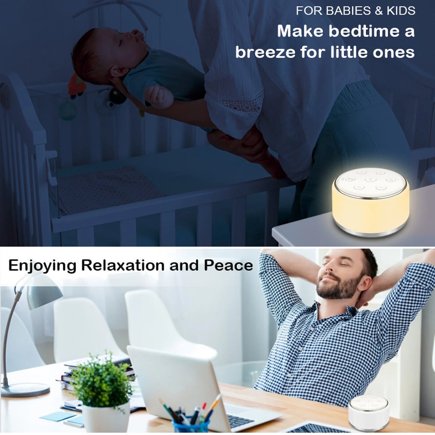 Desktop White Noise Machine | Sleep Sound Soother for Baby | 7 Colors Night Lights | 34 Soothing Sounds with Timer