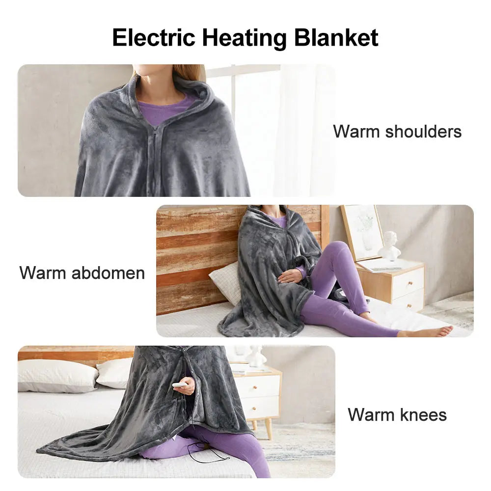 3-Heat Controller Coral Flannel Heated Shawl - 80x150cm Electric Heating Lap Blanket - Warm Winter Cape Blanket