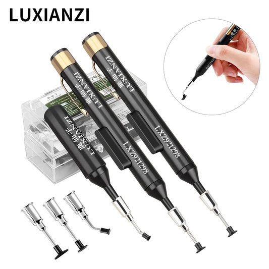 Vacuum Suction Pen Kit - LUXIANZI with 3 SMD Tweezers Pick Up Tool for ICs, Remover Pump Solder Desoldering Sucking Pens