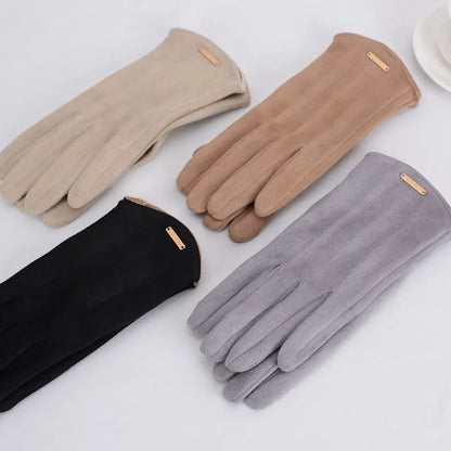 Women's Autumn Winter Touch Screen Gloves - Thin, Solid and Elegant Suede Fabric | Windproof and Warm for Cycling and Driving