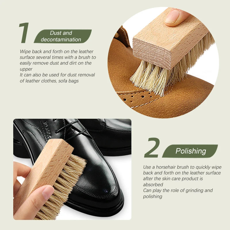 Wood Handle Pig Bristle Shoe Brush - Perfect for Cleaning Slippers, Sneakers, and Boots