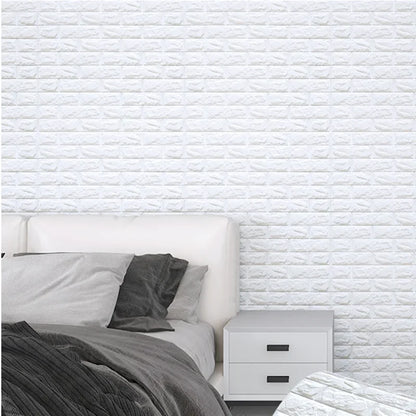 2 Metre 3D Soft Foam Brick Wallpaper Sticker Roll - DIY Self-Adhesive Decorative Wall Paper for Living Room, Home, Kitchen, Bathroom