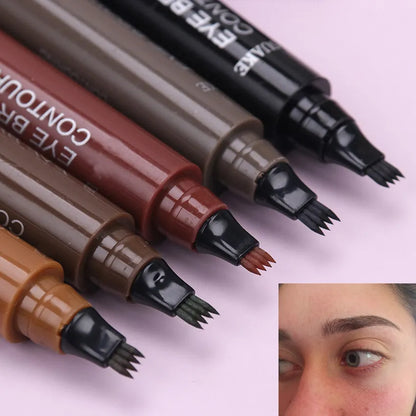 5 Colors Waterproof Eyebrow Pen - 4 Fork Tip Eyebrow Tattoo Pencil, Long Lasting Natural Dark Brown Liquid Eye Brow Cosmetic Pencil