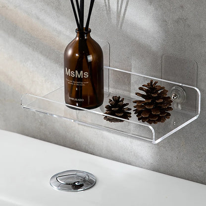 Clear Acrylic Floating Shelf - Self-Adhesive Storage for Wall Decoration, Bookshelf, Bathroom Soap Dispenser Holder