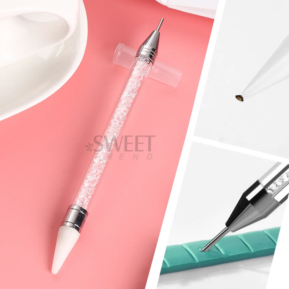 1pcs Crystal Double Head Point Drill Pen - Gem Rhinestone Picker Wax Pencil - Jewelry Tools for Sticking, Picking, Dotting