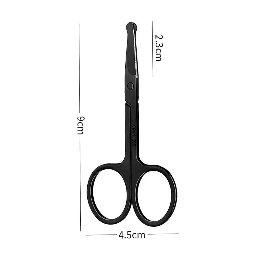 Unisex Stainless Steel Safe Nose Hair Scissors - Black Round Head Design (Gentle on Nose)