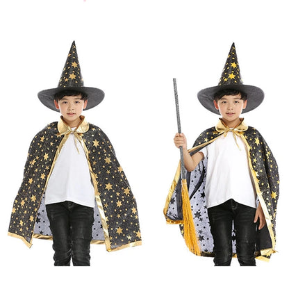 2pcs Kids Halloween Witch Hats and Cape Set - Perfect for Masquerade, Cosplay, and Halloween Party Costumes