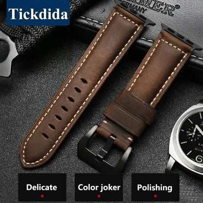 High Quality Leather Strap for Apple Watch: Compatible with Series 10, 9, 8, 7, SE, Ultra - Sizes 49mm, 45mm, 44mm, 42mm, 41mm, 40mm