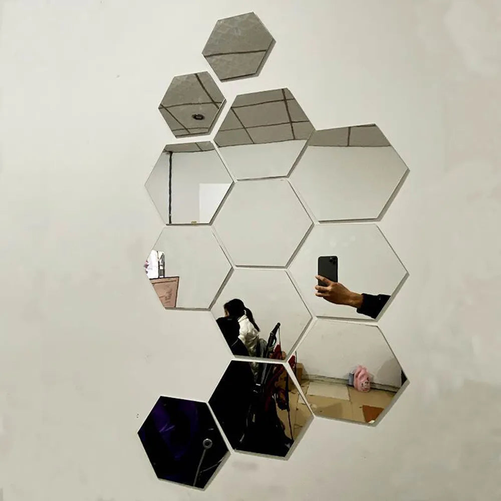 Hexagon 3D Mirror Wall Sticker - Multiple Sizes DIY TV Background Living Room Decor - Bedroom, Bathroom Home Decoration