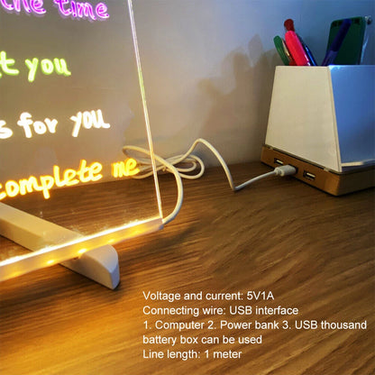 Personalized LED Lamp with Acrylic Message Board - Erasable USB Drawing Board, Bedroom Night Light, Birthday Gift for Kids