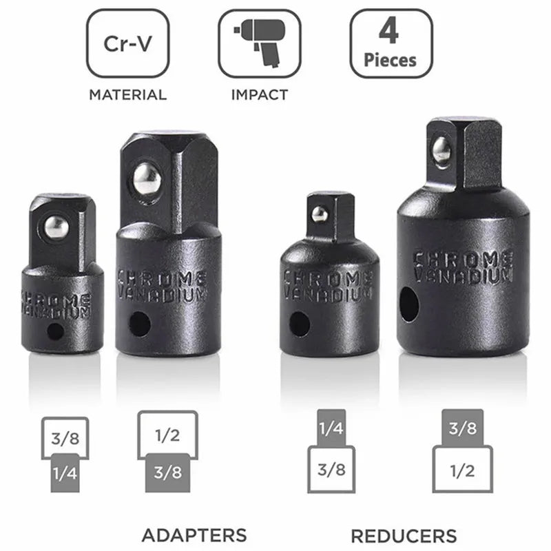 12-Piece Impact Socket Adapter & Reducer Set: Convert Power Drill to Nut Driver, 1/4" Extension Set for High-Speed Performance