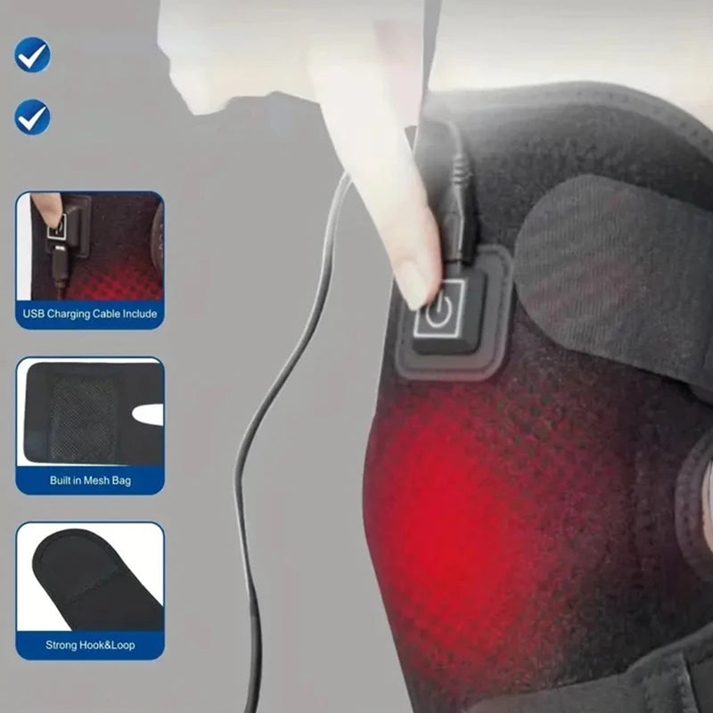 Heating Knee Massage Belt - Adjustable Knee Protector with 3-Temperature Settings, Single Black