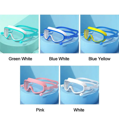 Kids Big Frame Swimming Goggles with Earplugs - Anti-fog Children's Glasses for Pool and Beach - Boys & Girls Eyewear