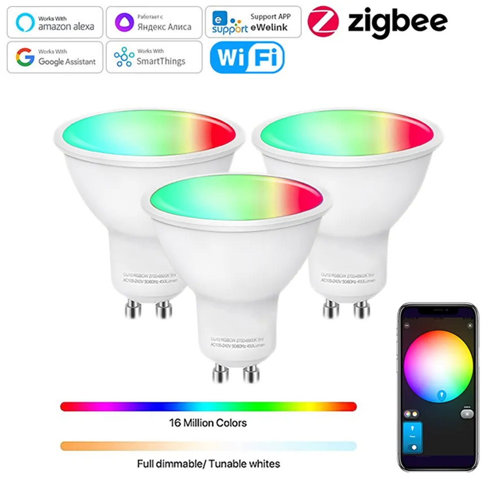 Ewelink GU10 Zigbee Smart LED Bulbs | WiFi RGB CW WW Light Bulb | Works with Alexa, Google, Yandex, SmartThings