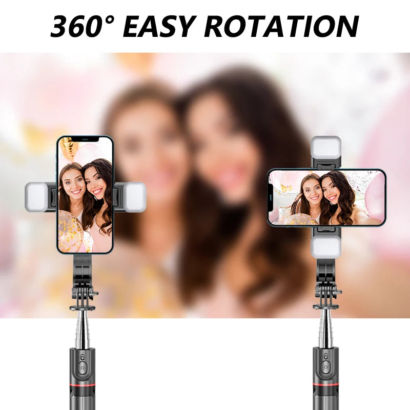 L13D Bluetooth Selfie Stick with Dual Fill Lights - 1160mm Extendable Tripod with Remote Shutter for Android and iOS Phones