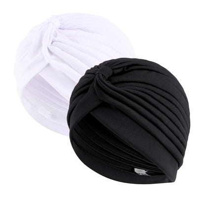 2pcs Stretch Turbans Head Beanie Cover - Twisted Pleated Headwrap in Assorted Colors - Hair Cover Beanie Hats for Women Girls