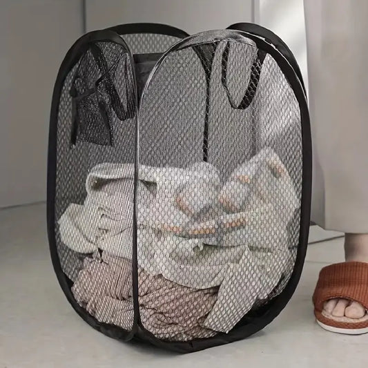 Mesh Pop-up Laundry Basket - Foldable Dirty Clothes Storage, Large Capacity Hamper for Convenient Laundry Organization