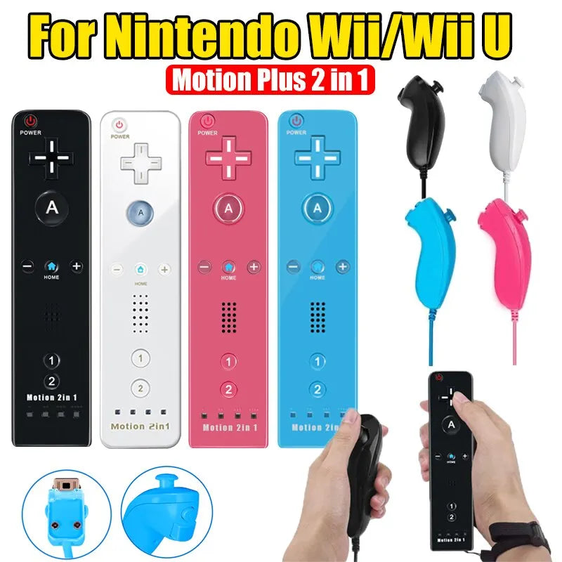 DATA FROG Nintendo Wii U Joystick - 2 in 1 Wireless Remote Gamepad Controller Set with Motion Plus and Silicone Case - Video Game Accessory