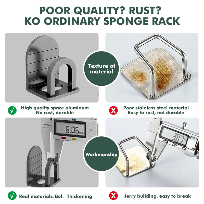 Space Aluminium Kitchen Sponge Holder - Efficient Sink Dish Washing and Drain Drying Rack