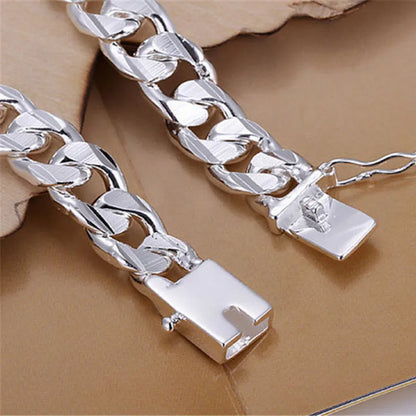 High-End S925 Sterling Silver Bracelet – 10MM Square Gem, Fashion Jewelry Gift for Men and Women