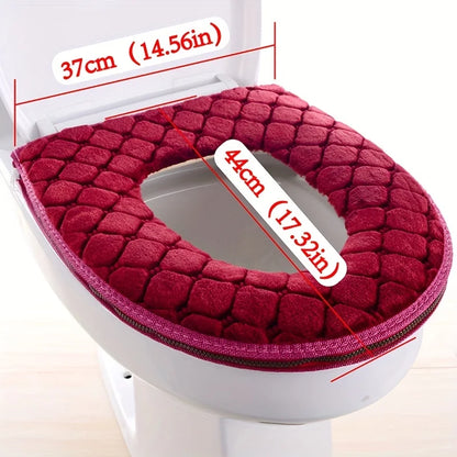 Plush Universal Toilet Seat Cover – Waterproof, Washable, and Decorative Bathroom Mat with Zipper