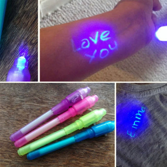 4pcs Luminous Light Pen Set – Magic Purple 2-in-1 UV Black Light and Invisible Ink Drawing Pens – Educational Toys for Kids