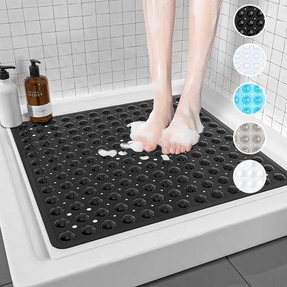 Square PVC Bubble Shower Mat with Suction Cups - Non-Slip Bath Mat for Floor Safety