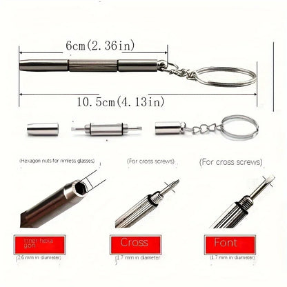 2Pcs Multifunctional Mini Screwdriver Set 3 in 1 - Slotted, Cross, Hex Keyring Tool for Glasses, Phone, Watch Repair