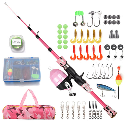 Kids Fishing Rod and Reel Combo | Telescopic Casting Rod Pole | 1.2m/1.5m | Includes Spincast Reel, Hooks, Lures, Swivels, and Bag