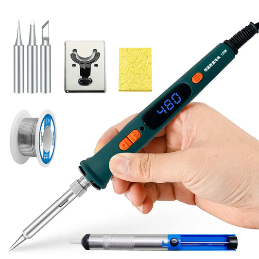 120W Digital Soldering Iron Kit - Electric Soldering Tool Set with Dual Calibration Temperature (200-600°C), Model 907S