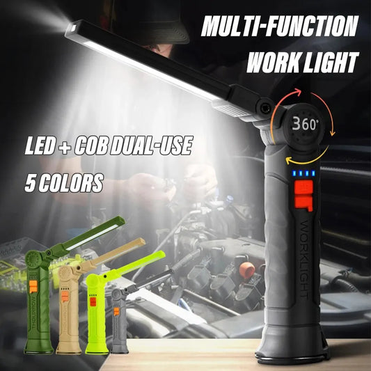 Rotatable Head Rechargeable LED Work Light: Camping Flashlight with 4 Lighting Modes - Magnet, Waterproof for Emergency Lighting