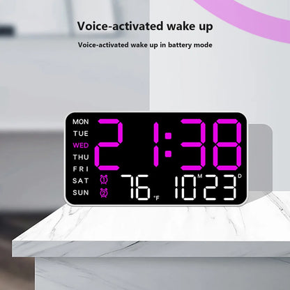 LED Screen Digital Wall Clock - 12/24H Table Clock with Adjustable Brightness, Electronic Alarm for Home Living Room Decor