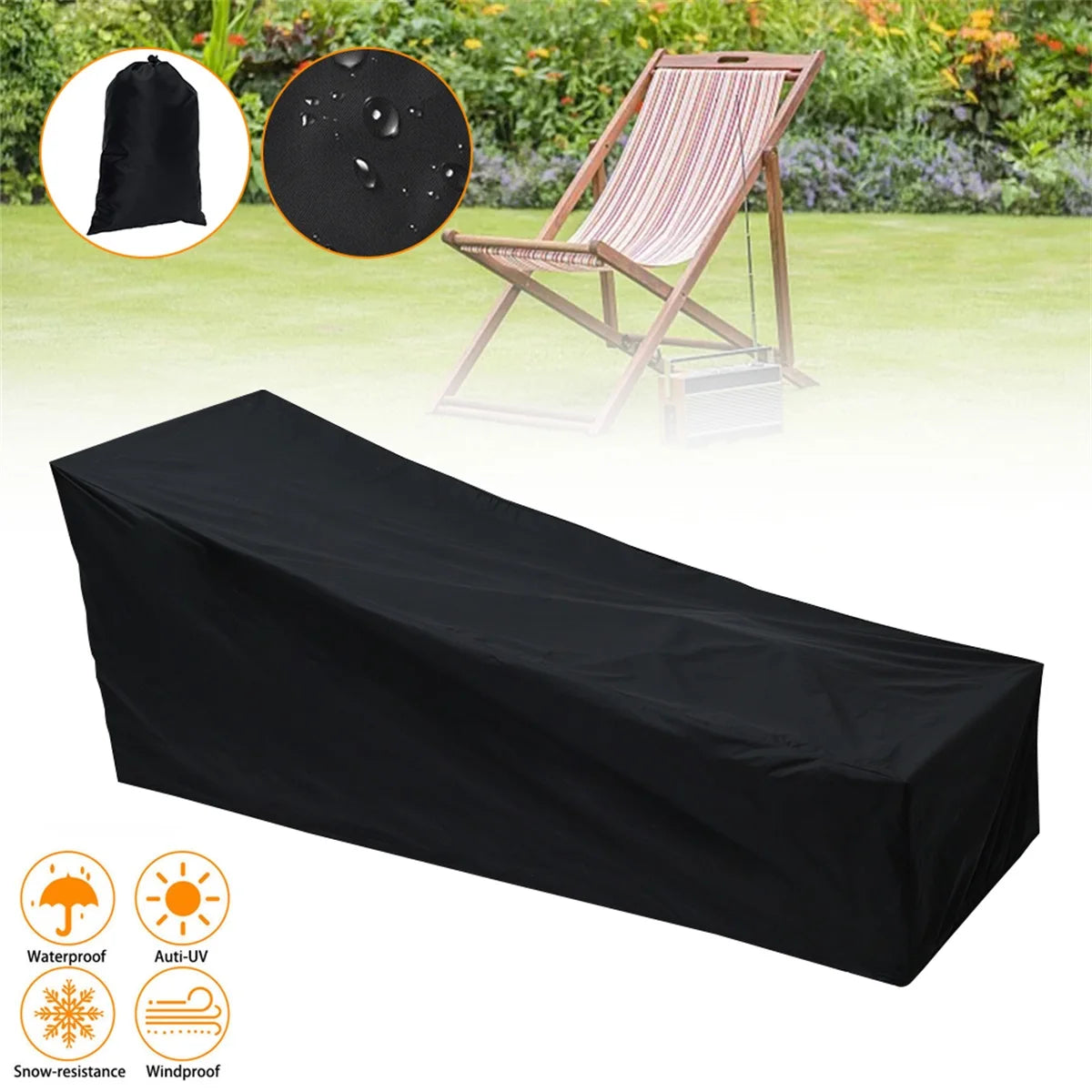 Outdoor Garden Sunbed Cover - Waterproof Recliner and Lounge Chair Protective Cover for Patio Furniture