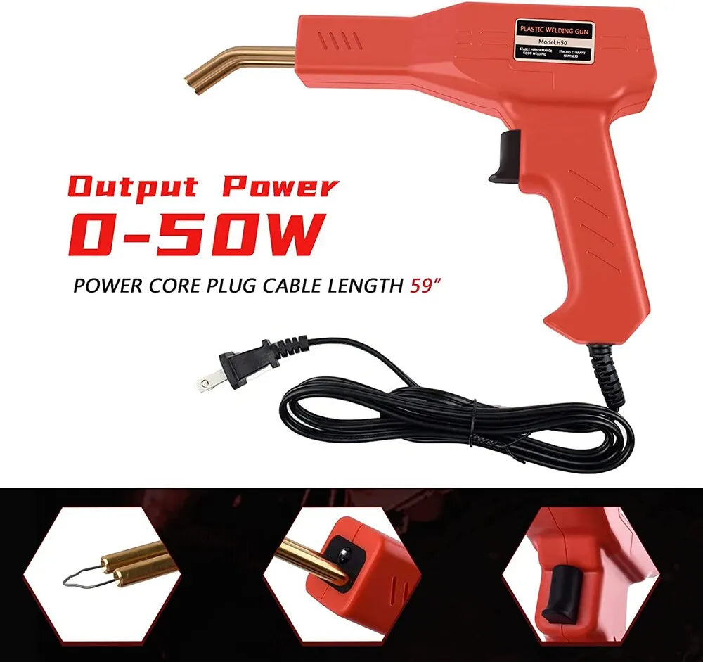 Red Plastic Welder: 50W Hot Nail Gun with 200/400/800 Nails - Car Bumper Repair Kit & Garage Nailer for PVC Machine Welding