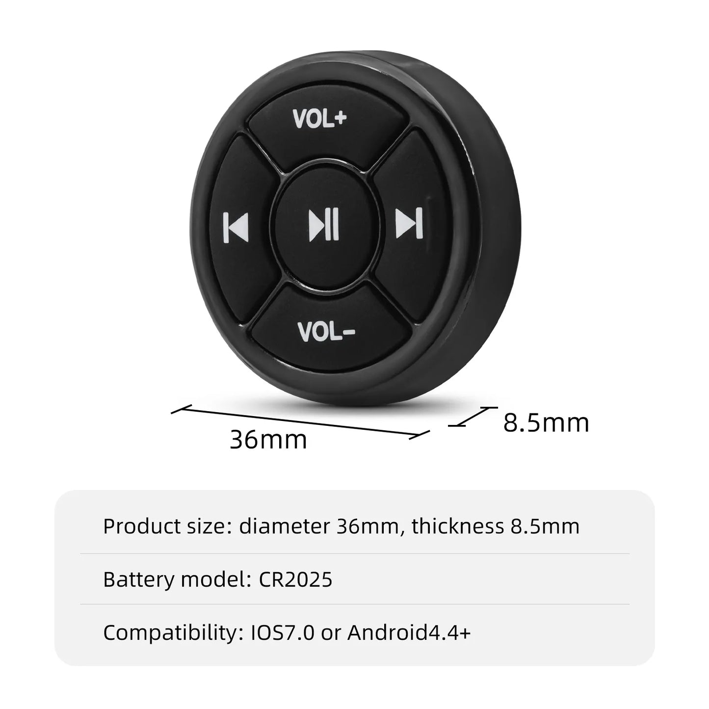 Wireless Media Bluetooth Button Remote Controller: Car/Motorcycle/Bike Steering Wheel MP3 Music Player for IOS/Android Phone/Tablet