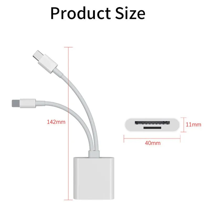 2-in-1 OTG Card Reader - Type C and  Lightning to SD/TF Memory Card Adapter for PC, Laptop, iPhone - No App Required