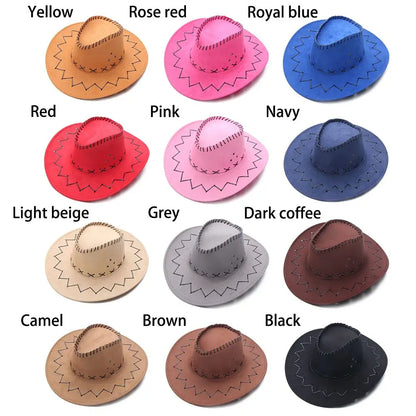 Unisex Suede Cowboy Fedora Hat - Fashionable Wide Brim Jazz Hat, Western Style Felt Panama Cap for Dress and Casual Wear